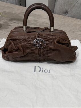 Dior Chocolate Brown Pebbled Leather Top-Handle Satchel